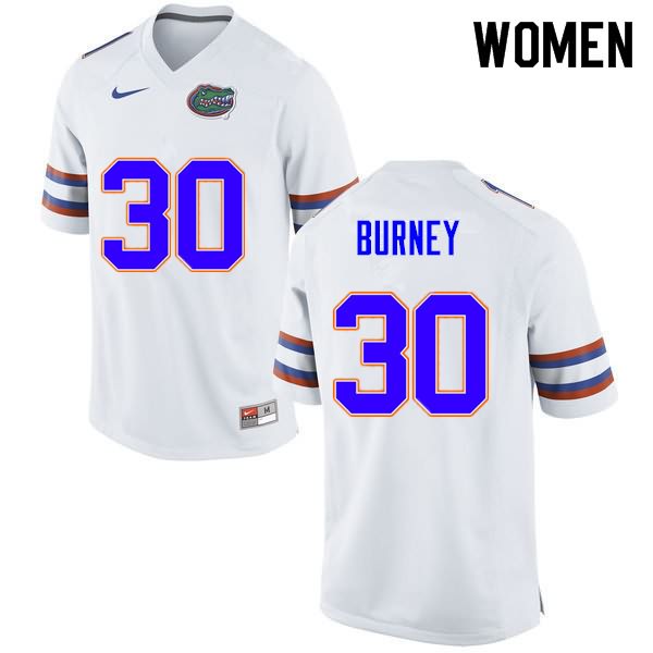 Women's NCAA Florida Gators Amari Burney #30 Stitched Authentic Nike White College Football Jersey VPZ1665GH